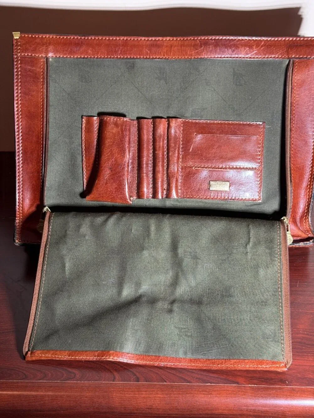 OLD ANGLER Cognac Italian Leather Brown Men's Flap Over Briefcase Made in Italy